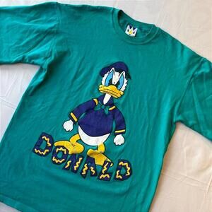 🦆 Vintage 90s Donald Duck Graphic Tee M Teal Purple Ringer Kidcore